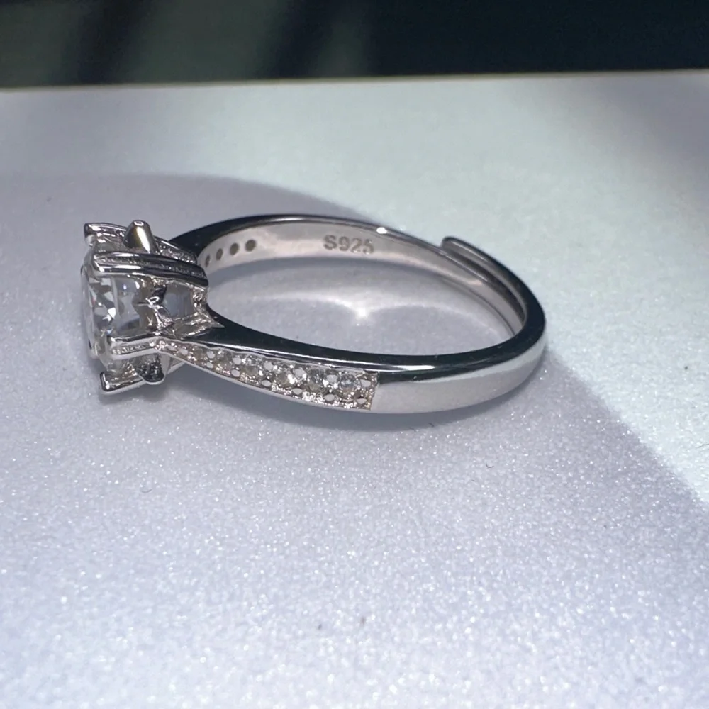 Radiant Silver Solitaire Ring 1 CT Moissanite D Color With GRA - Picture 3 of 6